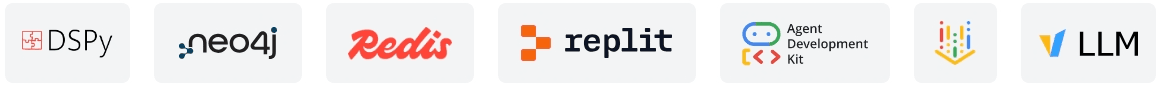 DSPy, neo4j, Redis, Replit, Agent Development Kit, LLM