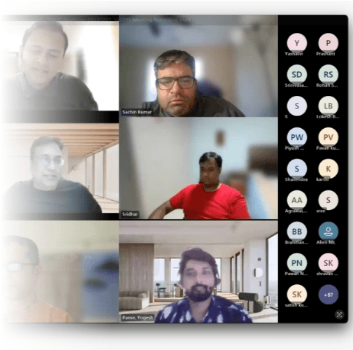 Live cohort session — video call grid of participants