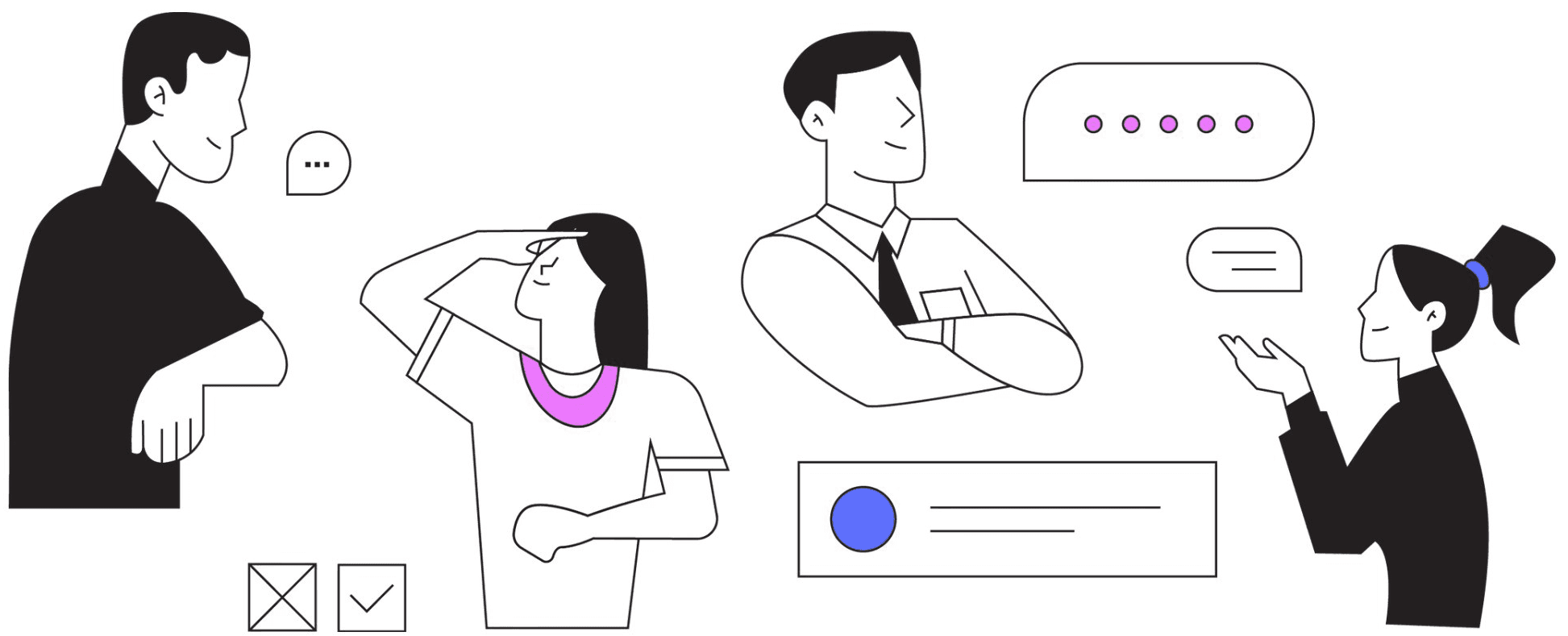 Illustration of professionals collaborating and sharing ideas
